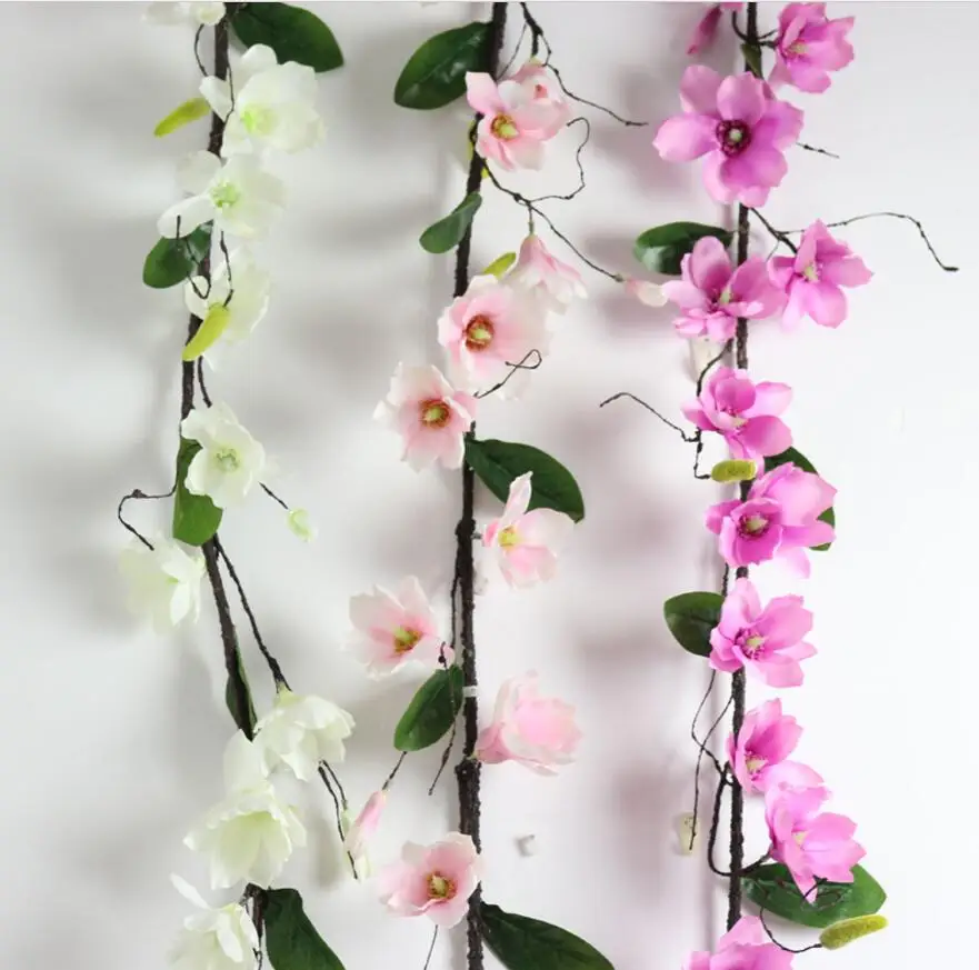 2pcs 180cm Artificial Magnolia Flower Ivy Garland Silk Vine Greenery