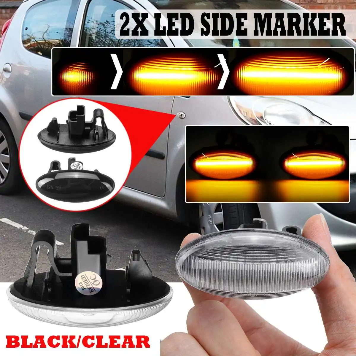 

2PCS Dynamic Side Marker Light Flowing Led Turn Signal 12V Panel Light Side Light Amber for Peugeot 307 206 407 107 for Citroen