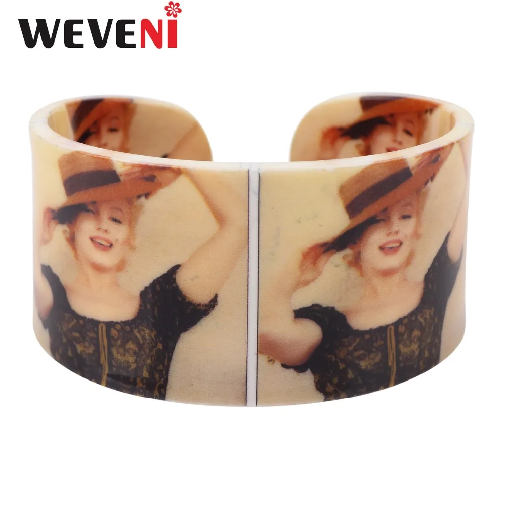 

WEVENI Wide Love Sexy Marilyn Monroe Bracelets Bangles Fashion Acrylic Printing Jewelry For Women Accesssories Fans Souvenirs
