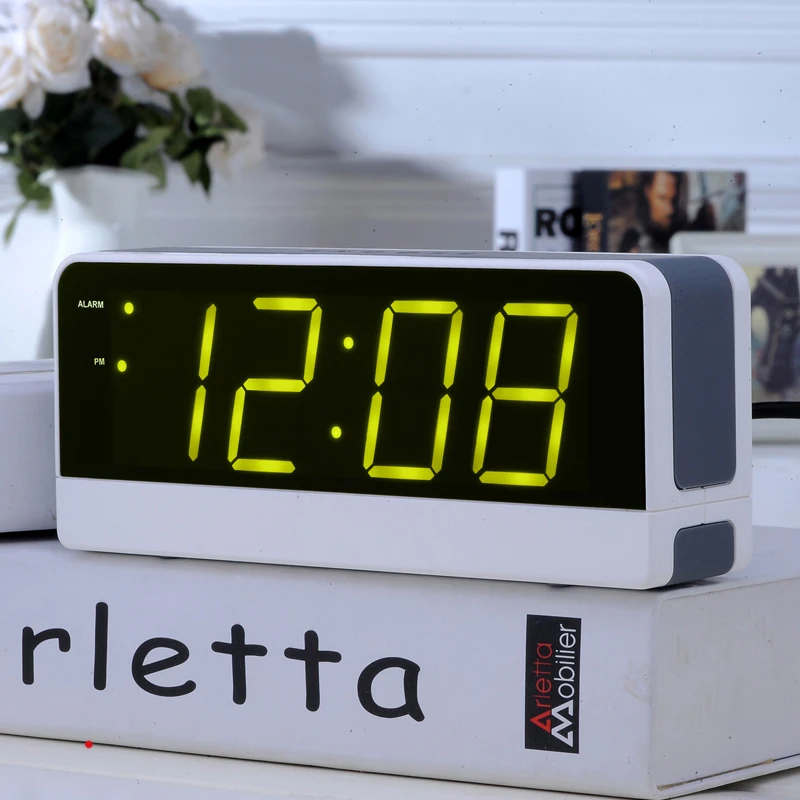 

Snooze Old Man Seat Bell Mute Luminous Bedside Clock LED Digital Electronic Big Screen Alarm Clock Student Children