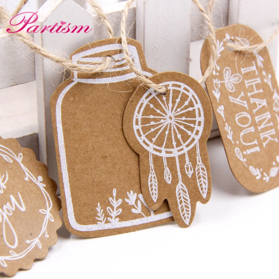50PCS Kraft Paper Tags DIY Handmade/Thank You Multi Style Crafts Hang Tag With Rope Labels Gift Wrapping Supplies Wedding Favors