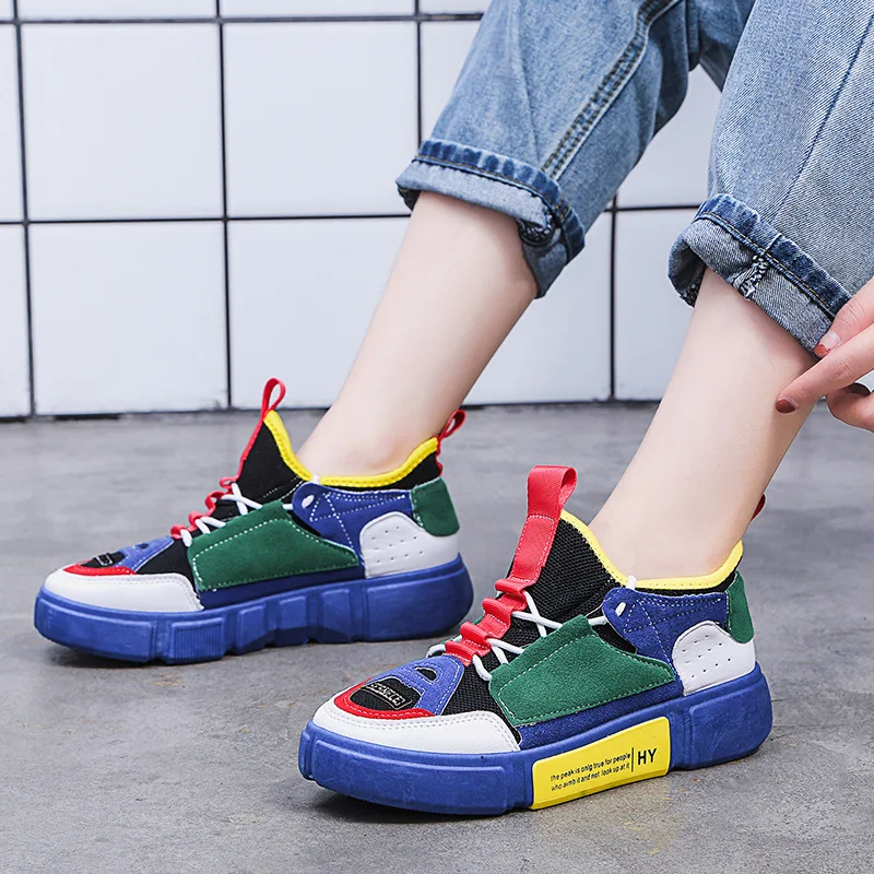 

2019 Brand New Spring Autumn Patchwork Lace-Up Canvas Ladies Shoe Zapatillas Mujer Deportiva Outdoor Street Footwear Women Flats