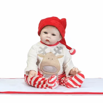 

Silicone reborn baby dolls for sale 22" lifelike newborn baby with Cartoon Elf clothing best child lover Christmas gift bonecas