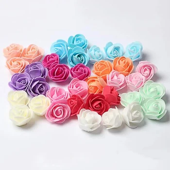 50Pcs 35cm Pompon Mini PE Foam Rose Heads Artificial Silk Flowers bouquet For Wreaths DIY Wedding Scrapbooking Fake Rose Flower