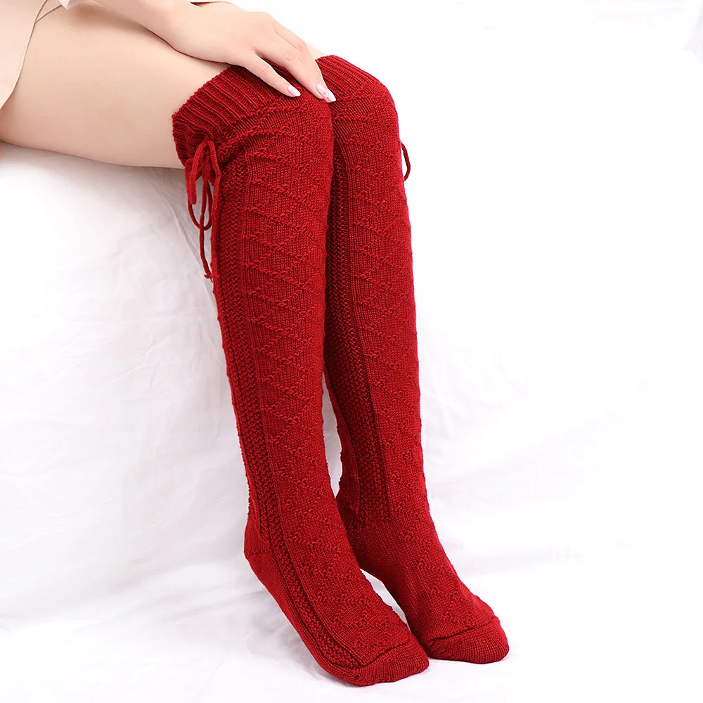 Fashion Women Knit Crochet Warm Socks Winter Warm Over Knee Long Socks ...