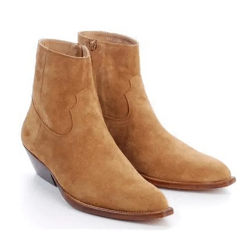 

Genuine Leather Wyatt ankle boots Men Chelsea Boots Stacked Heel Military Zapatos Men Shoes