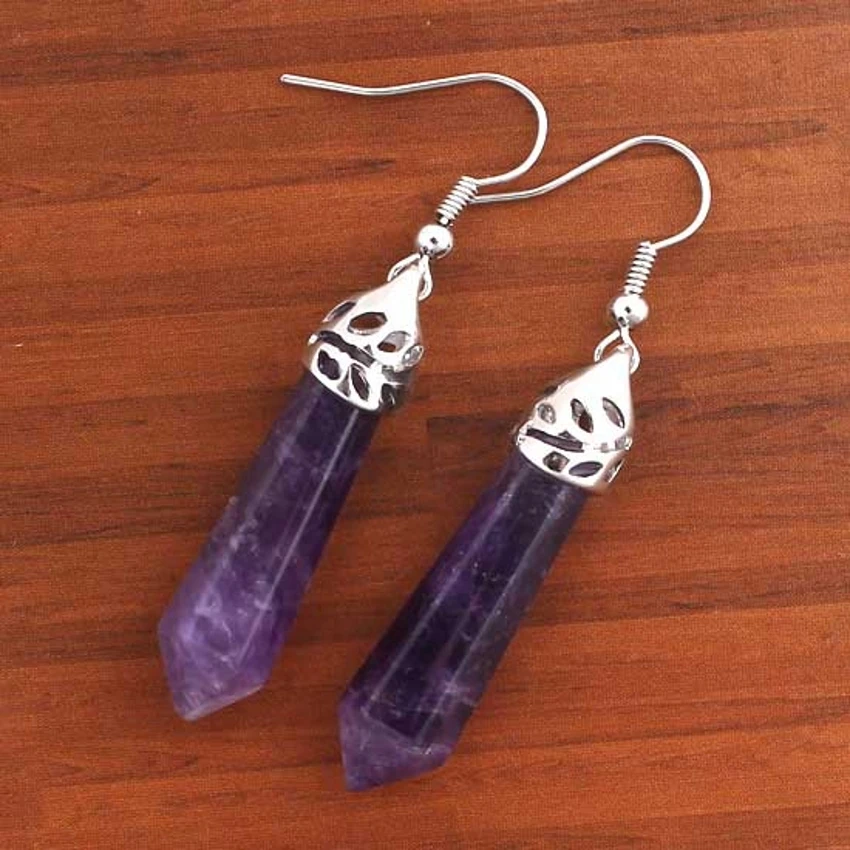 Dangle Earrings Drop Earrings Crystal Earrings Natural Healing Crystal Rose Pink Quartz Stone Earring Lapis Lazuli Amethyst Hexagon Column Dangle Hook Earrings For Women Girls