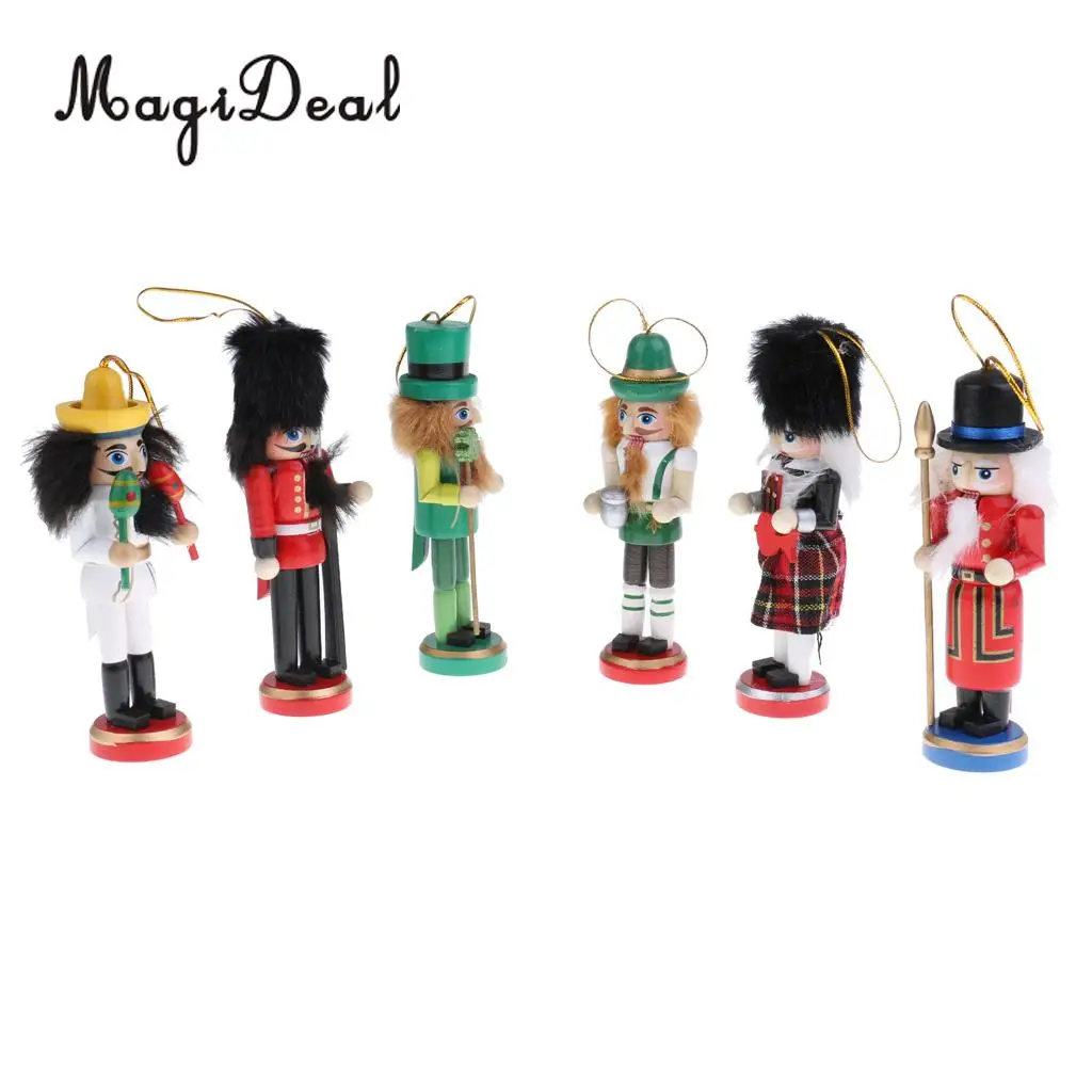 11Pcs 12cm Christmas Decorations Wooden Soldiers Nutcracker Puppets Figures Pendants Christmas Ornaments Office Table Desk Decor