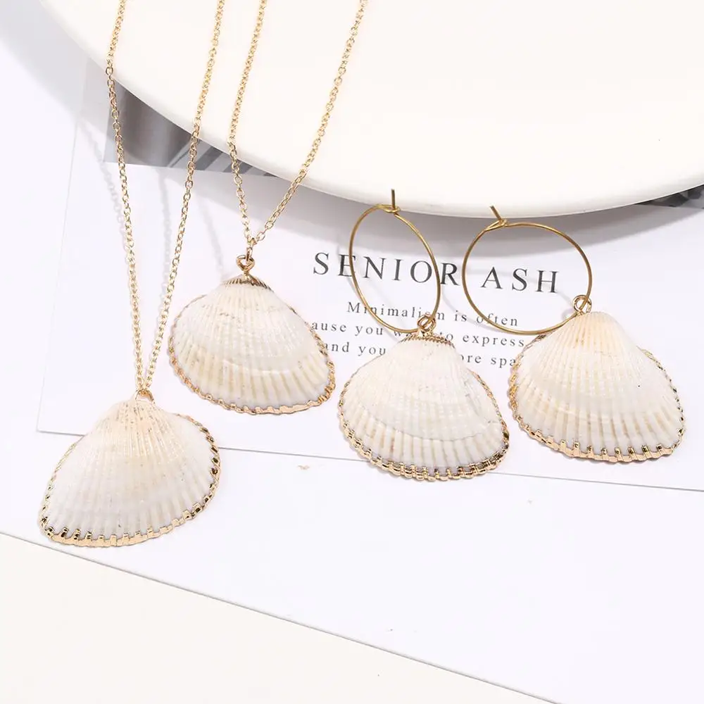 Atilady Shell Jewelry Set for Women Necklace with Hoop Earrings Set Beach Boho Party Jewelry Gift Drop Shipping