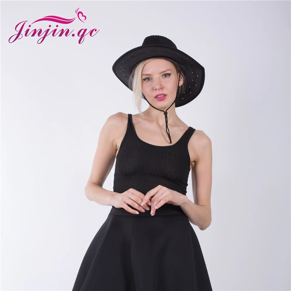 

Jinjin.QC Wide Brim Cowboy Hat Suede Look Wild West Fancy Dress Men Girls Solid Colors Gorros Cap Women's Hats Chapeau Femme