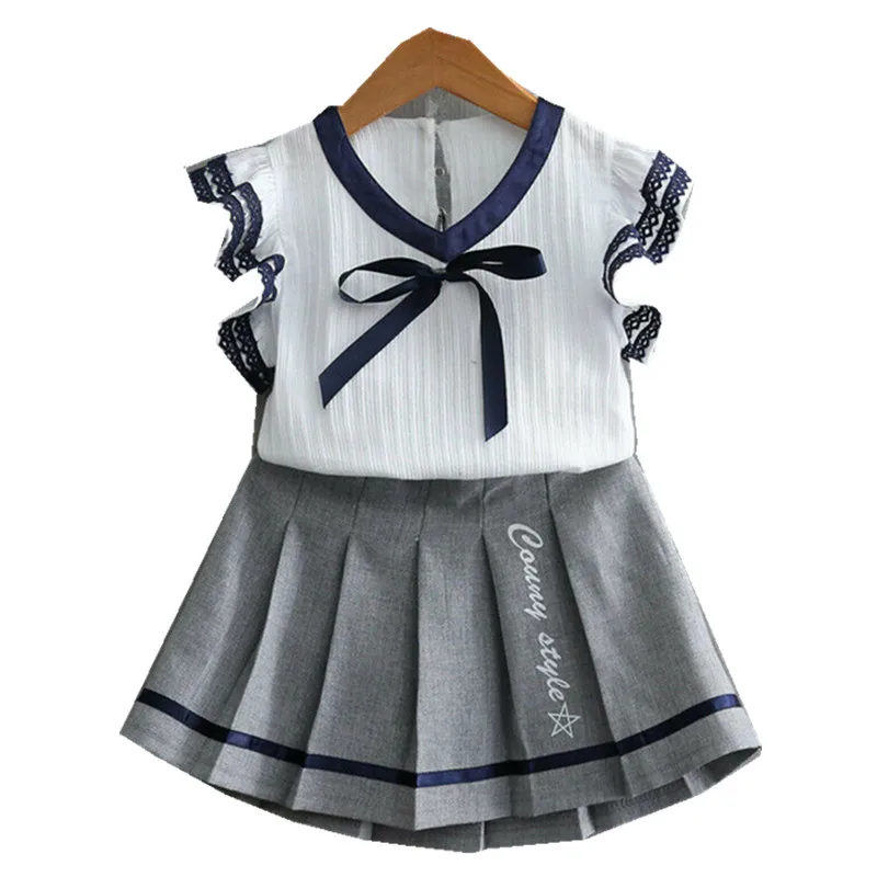 

Kid Baby Girl Lace Short Sleeve Shirt Tops Skirt Party Casual Dress Outfits Set