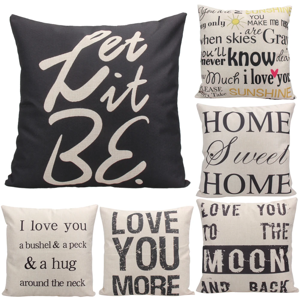 43cm Square Pillow Cushion Pillow Case Letter Print Linen Decorative