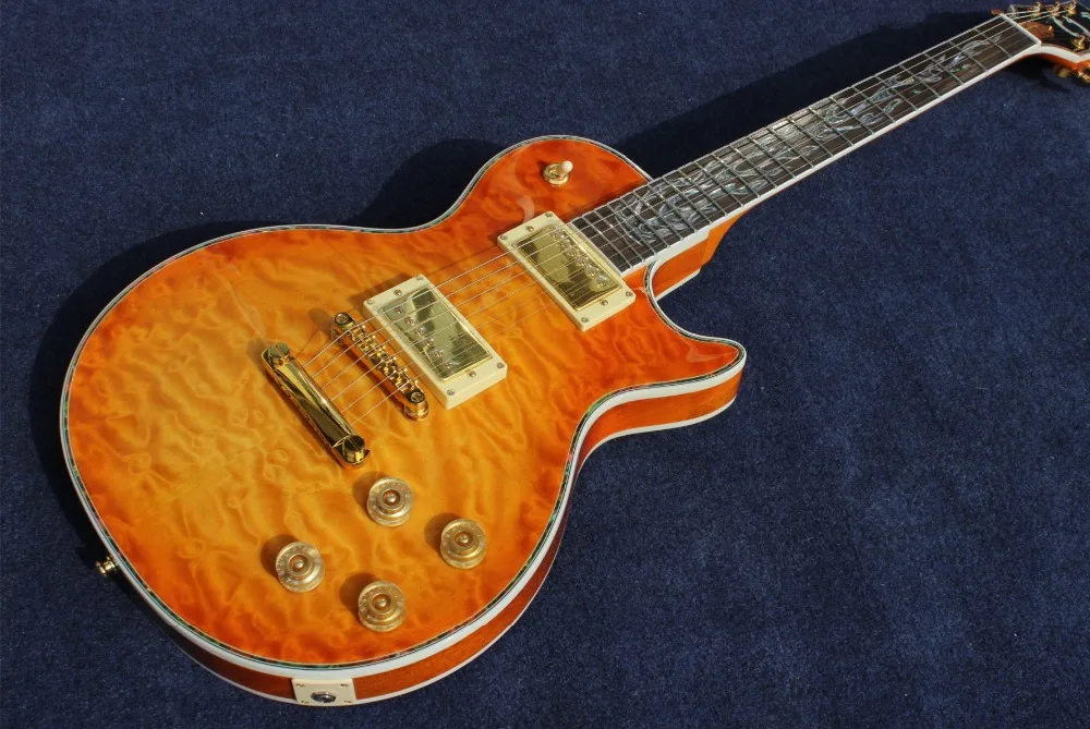 

Supreme Electric guitar Quilted Maple Top&Back, fire inlaid rosewood Fingerboard, Abalone binding Body, guitarra