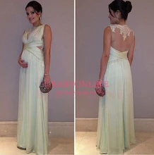 2016 recién llegado sin mangas vestidos largos de baile elegante pura espalda de encaje gasa del partido de tarde para mujeres embarazadas BO5991