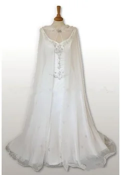 

Hot Chiffon Shawl Long Wedding Bridal Cloak White/Ivory Evening dress Capes Hooded Medieval Wraps mopping New Bridesmaid coat