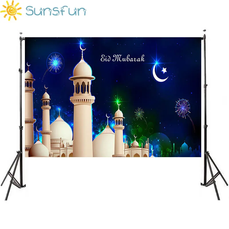 Sunsfun 300x200cm Vinyl Blue Ramadan Kareem Backdrops Cartoon Islam Architecture...