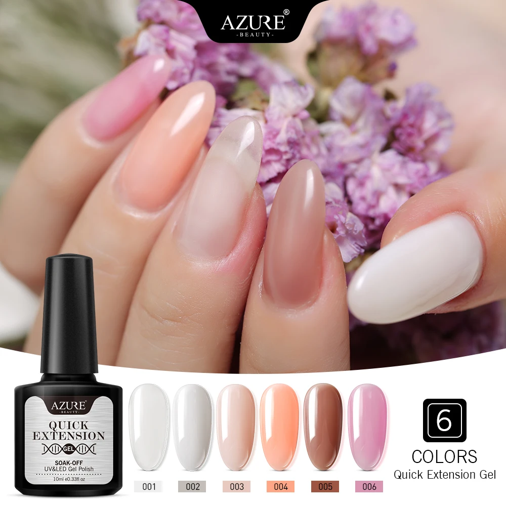 

Azure Beauty 10ML Quick Extension Nail Gel Fast Tips Finger Extension Nail Gel Lacquer Soak Off UV/LED Nail Gel 6 Colors Kit
