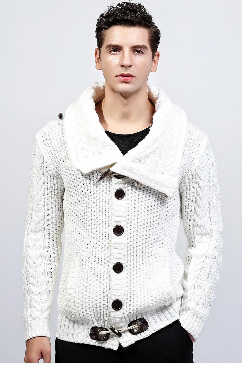 2017 Autumn Winter New Brand Men Cardigan Sweater Thicken Loose Fit Acrylic Warm Knited Male Sweatercoat White Black Muls M-3XL-0