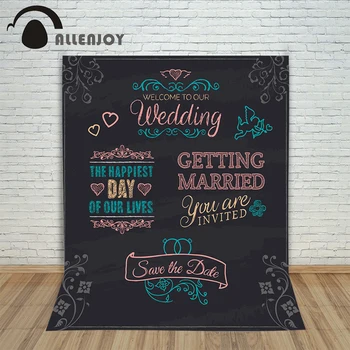 

Wedding backdrops Vintage Frame Flower Heart Invitation Floral Retro Blackboard Template frame Valentine Text Customized