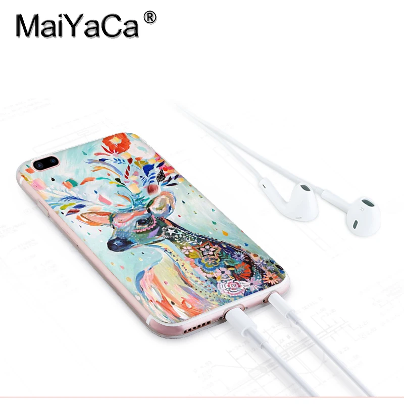 MaiYaCa Lovely Cartoon Animal Phone Case ShellFor iphone 6 6s 7 8 Plus X 5s Case Colorful Deer Painting Cover Phone Cases Coque