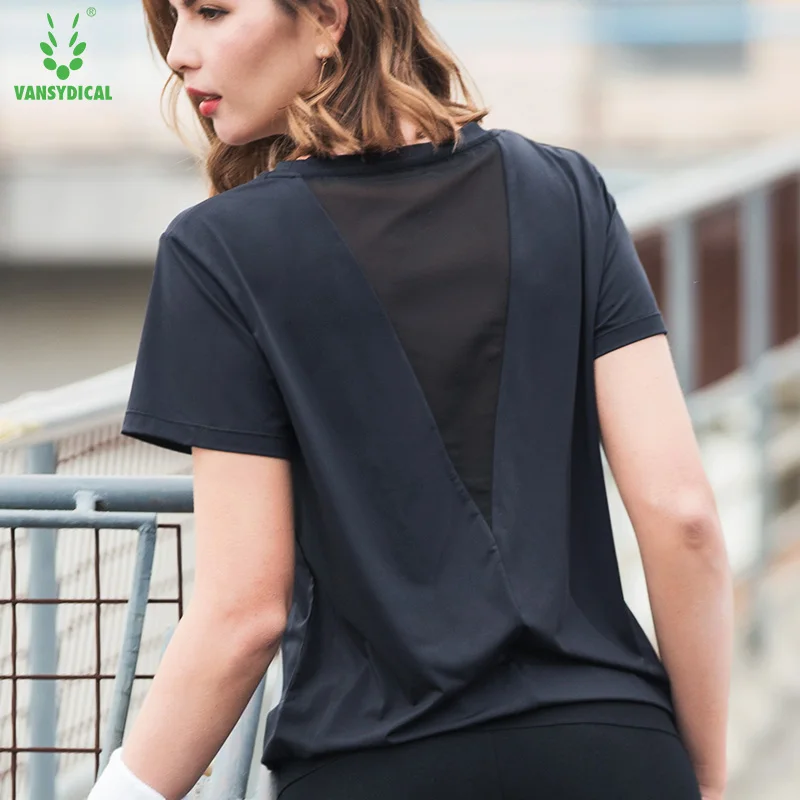 

Vansydical Women Gym Crop Tops Yoga Shirts Short sleeve Workout Tops Fitness Running Sport T-Shirt Training Yoga Sportswear