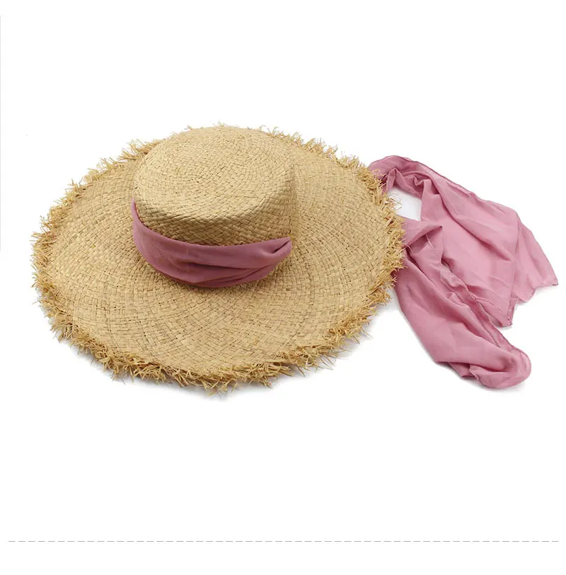 Соломенная шляпа ручной работы из рафии для женщин с черной лентой на шнуровке с большими полями, Летние Пляжные шапки для женщин