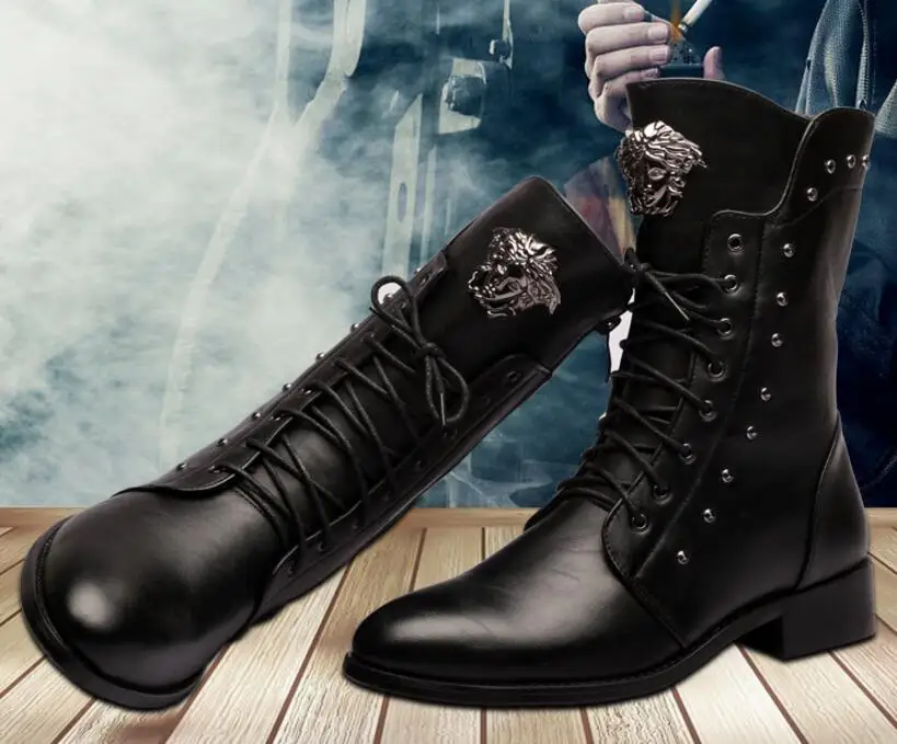 

Autumn and winter men's boots increased leather boots men fashion pointed warm rivet boots high shoes men's Martin boots