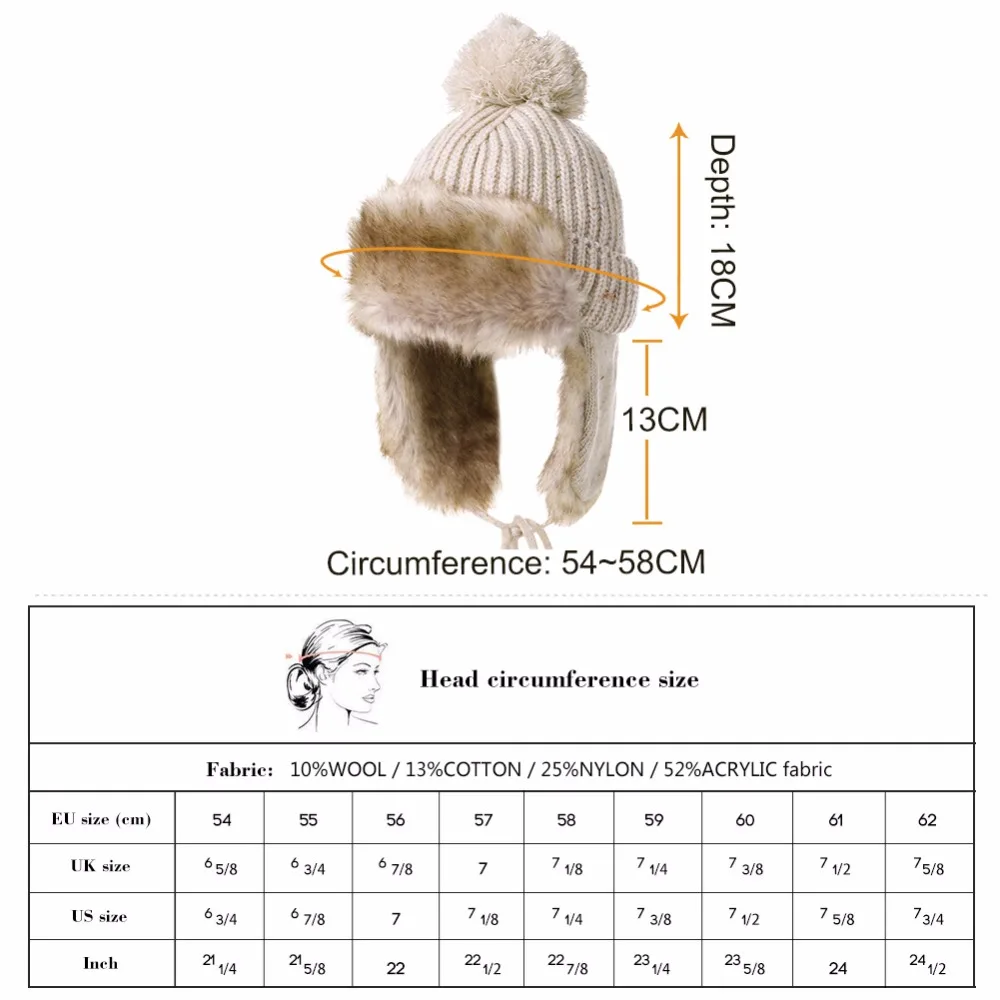 FANCET, зимние шапки-бомберы из искусственного меха для женщин, шапка-ушанка, шерстяная вязаная уличная Лыжная шапка для холодной погоды, теплая шапка-ушанка Unshanka 99725