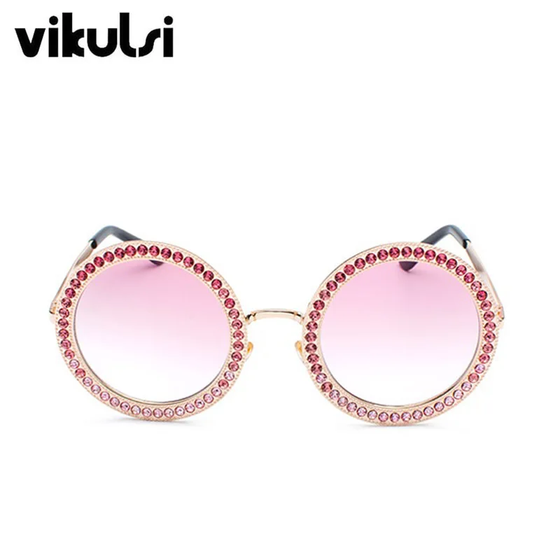 Круглые Модные женские солнцезащитные очки с бриллиантами, фирменный дизайн, металлическая оправа, солнцезащитные очки для девушек, большие вечерние очки, lunetes de soleil - Цвет линз: D441 C1 gold pink