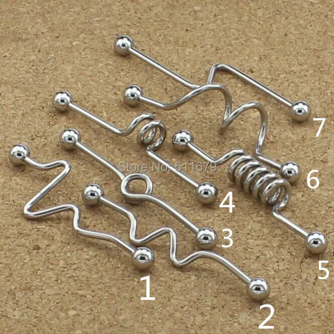 

14g 316L Surgical Steel Corkscrew Industrial Ear Barbells Ear Cartilage 7 Mix Styles Piercing Jewelry