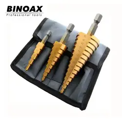 Binoax 3 шт Метрическая спиральная нарезка шаг HSS Сталь 4241 конический Титан сверла с покрытием набор инструментов отверстия Cutter 4-12/20/32 мм +