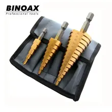 3Pcs Metric Spiral Flute Step HSS Steel 4241 Cone Titanium Coated Drill Bits Tool Set Hole Cutter 4-12/ 20/ 32mm + Pouch step drill bits with titanium nitride coating free shipping high speed steel 4241 pagoda drill ladder drill for holes 4 32mm