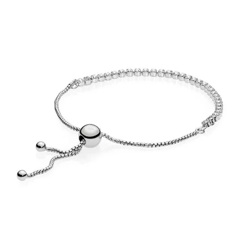 

1:1 New Trendy 925 Sterling Silver Bead Charm Chain Fit Original Sparkling Strand Pandora Bracelet For Women Fine Jewelry Gift
