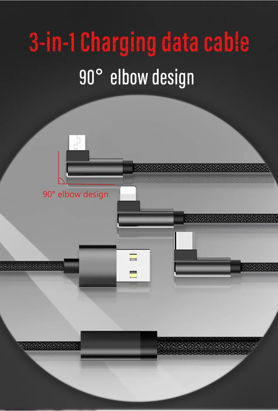 !ACCEZZ 3 in 1 L Shape Charging Cable Lighting For iPhone 8 7 Plus Micro USB Type-C For Xiaomi Samsung S7 Universal Charger Line (3)