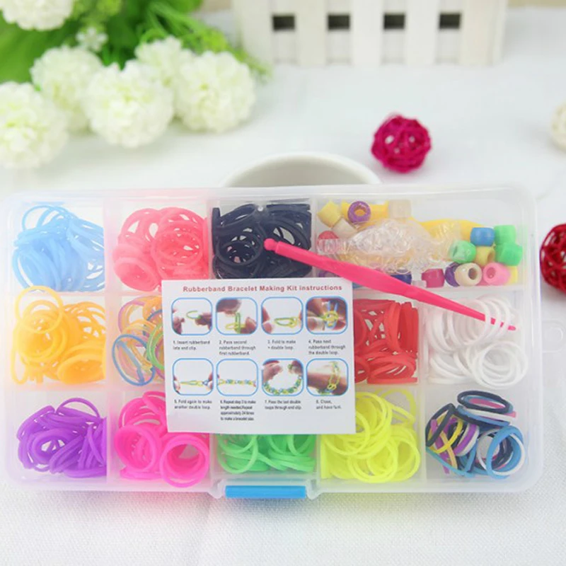 Rubber Bands Silicone Bands Box DIY Charm Bracelet Making Kit 13 Color/Set Colorful Rubber Loom