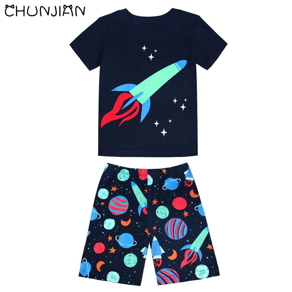 

Boys Rocket Sleepwear Kids Short Sleeve Clothing Set Children Cartoon Pijamas Baby Cotton Pajamas for Girls Sports Suit