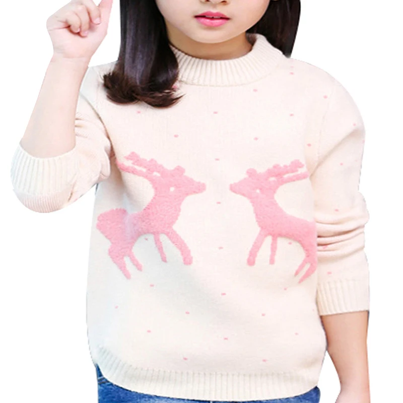 Детский Повседневный Топ с круглым вырезом и длинными рукавами и рисунком оленя для девочек, свитер