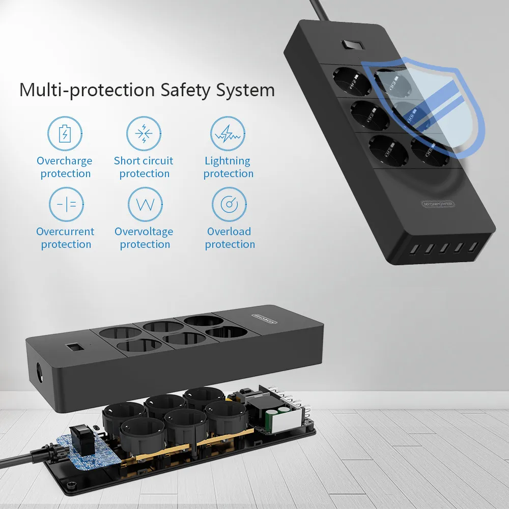 Сетевой фильтр NTON Smart POWER Strip с несколькими разъемами 5 usb разъемов сетевой Protector 1.5m