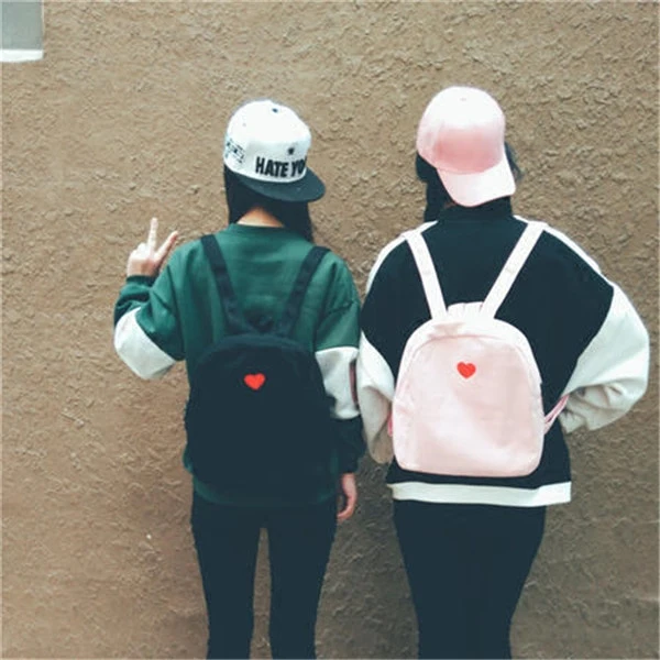Новый стиль женский холщовый рюкзак Harajuku с сердцем/рюкзаки изоображениями Луны