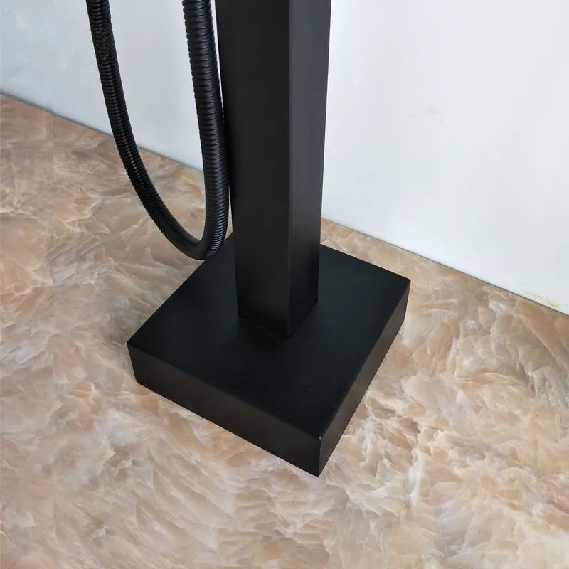 Billige Bagnolux Großhandel Matte Schwarz Platz Freistehende Bad Auslauf Dusche Wasserhahn Mischbatterie Boden Montiert Einzigen HandleBathtub Füllstoff