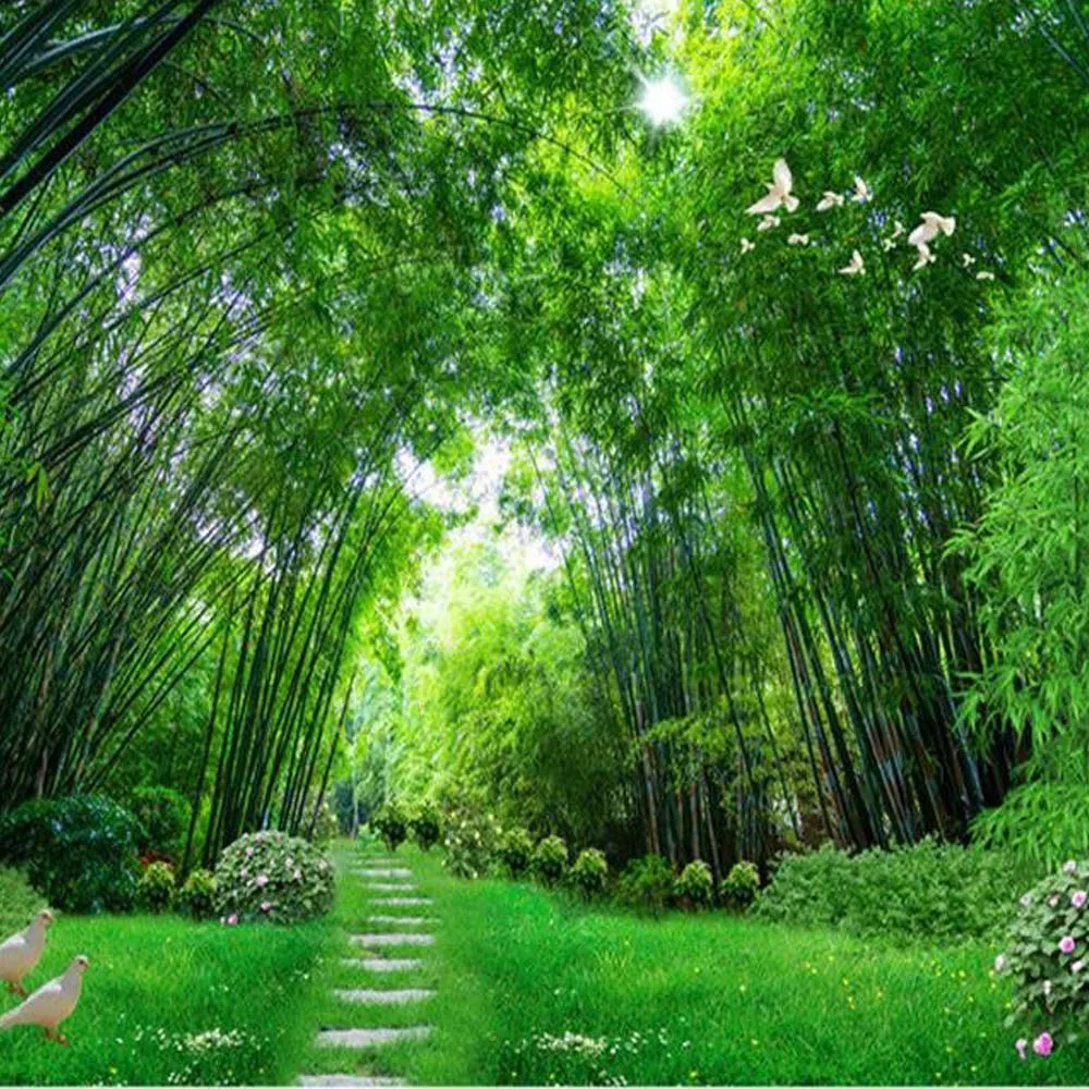 Custom Photo Wall Mural Wallpaper Bamboo Forest Stone Road 3D Stereo