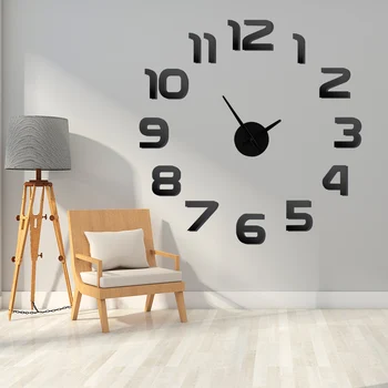 

2020 Free Shipping New Clock Watch Wall Clocks Horloge 3d Diy Acrylic Mirror Stickers Home Decoration Living Room Quartz Needle