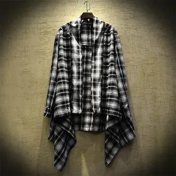 

Spring summer long sleeve fashion men oversize plaid shirt hip hop personality loose casual streetwear homme shirts