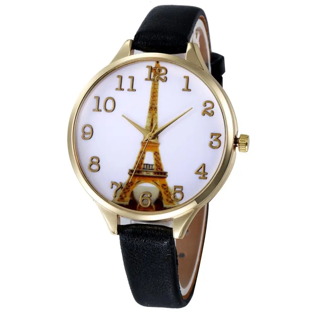 

Hot Unique Women Watch Paris Eiffel Tower Faux Leather Strap Bands Analog Quartz Wrist Watch Lady Party Gift