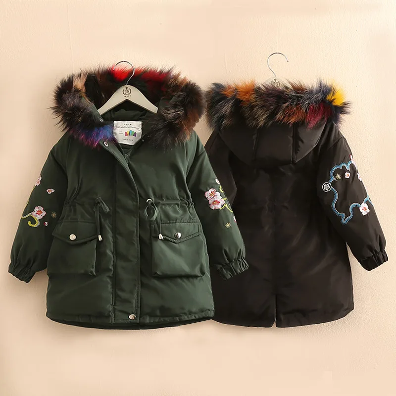 

Hot Selling Newest Baby Flowers, Hats Cotton Clothes 2019 Winter Clothes Children Thickened Middle Long Coat, Cotton Padded Coat