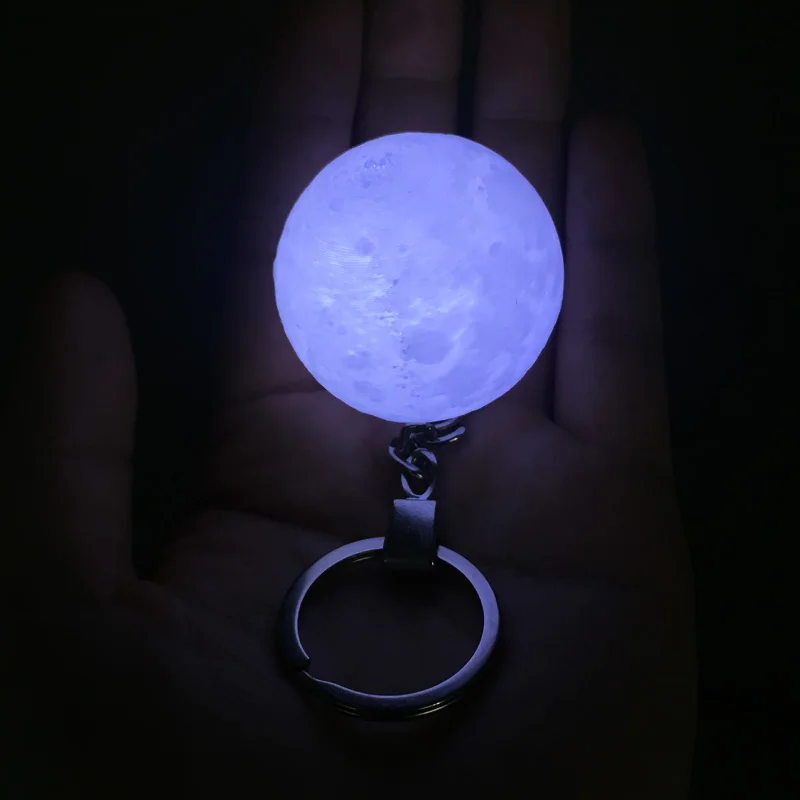 Mystery 3D Print Moon Night Lights Keychain 3 Piece Button Battery Powered LED White Moon Lamp Key Holder Bag Pendant Baby Toy (14)