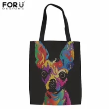 FORUDESIGNS Для женщин парусиновая сумка-шоппер Чихуахуа принт хлопок сумка для девочек-подростков Ежедневно Ткань сумка женская эко-сумка для покупок