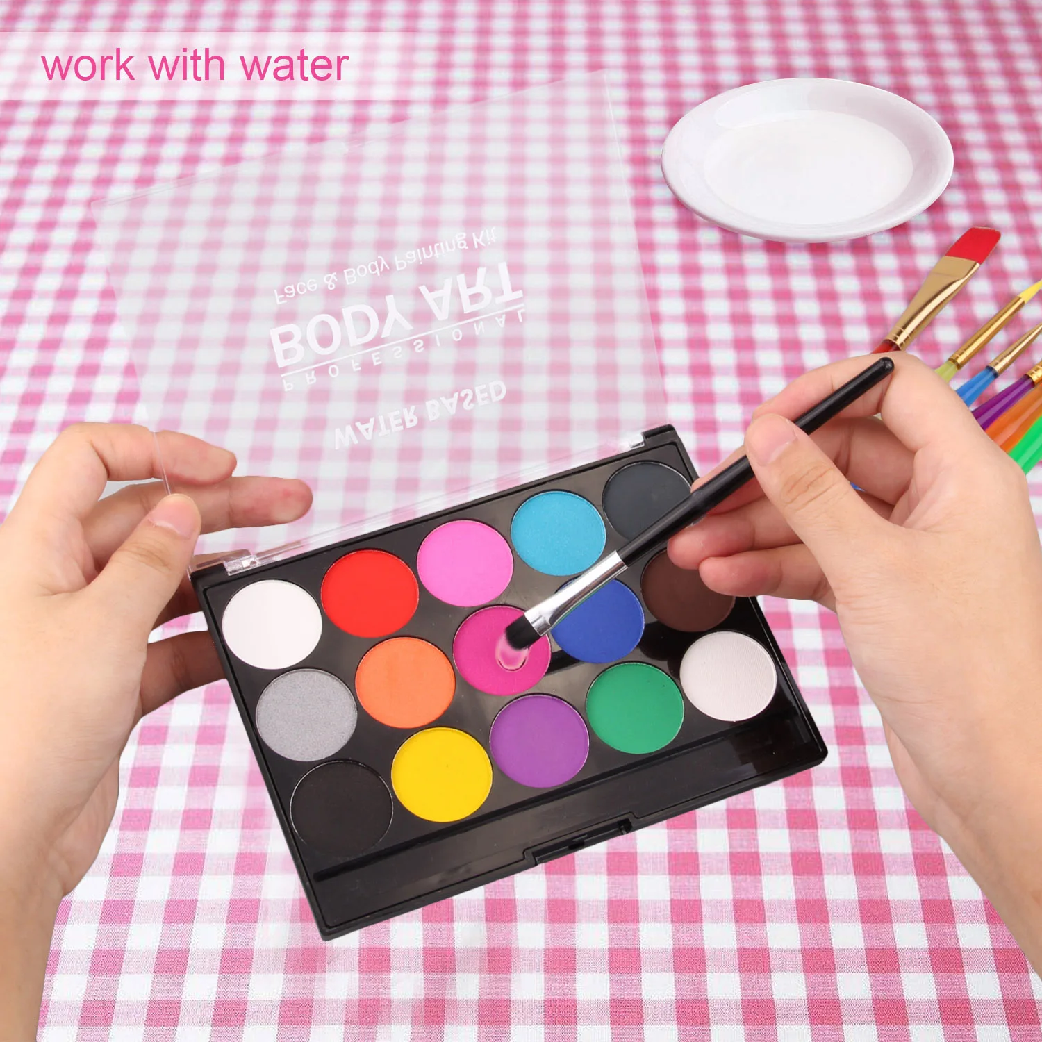 

15PCS Assorted Colors Pigments 6PCS Painting Brushes Face Body Paint Kit Set for Festivals Party Club Match Performances