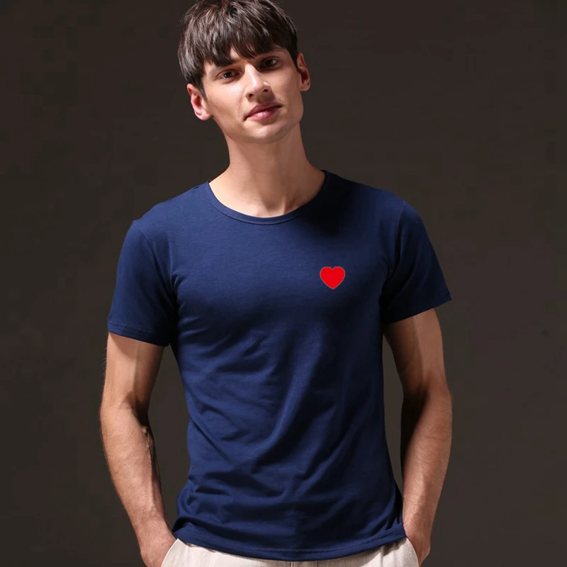 

Dandeqi 2017 Fashion Heart T-shirts Men's Clothing love red short sleeved Tees for Male Summer Cotton T-shirt Tops M16063