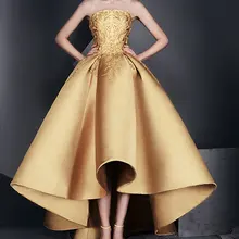 Популярные Ashi Studio без бретелек Высокая Низкая золотая вышивка чай Длина Формальные Вечерние платья